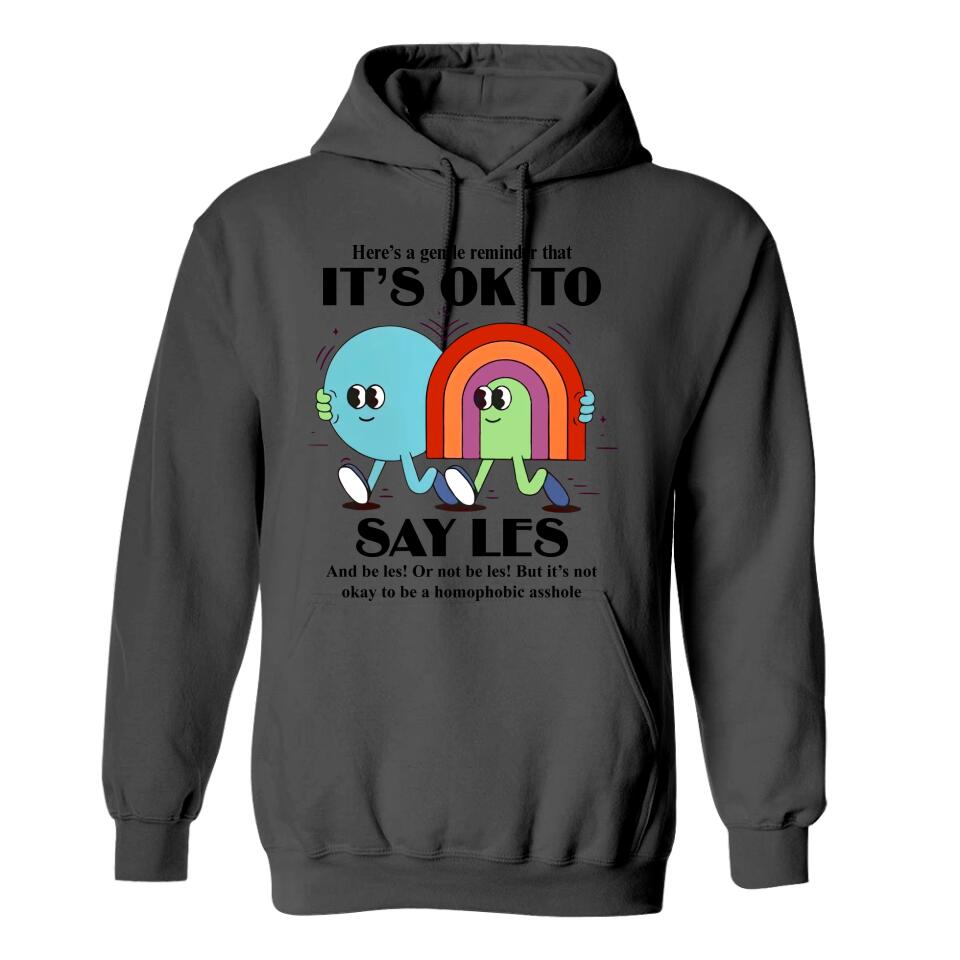 It's Ok to Say Gay Les - Don't be Homophobic - LGBT Inspired Shirt - Gay Rights - Sweatshirt - Hoodie - Gift for Gay Men Lesbian Couple - for Her Him - Valentine Gift - 212ICNVSSW401