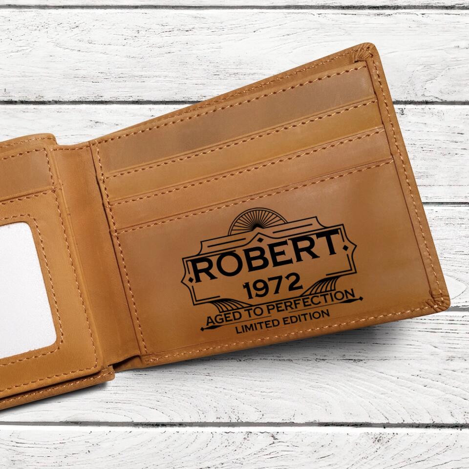 Aged To Perfection - Custom Leather Wallet - Birthday Gift For Dad, Husband, Grandpa, Uncle - Men's Accessories
