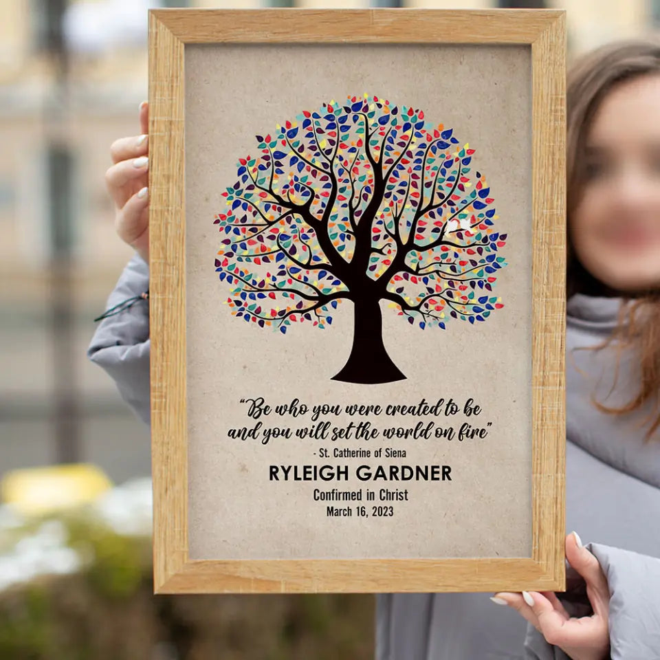 Be Who You Were Created to Be and You Will Set The World on Fire - Vintage Tree - Confirmed in Christ - Personalized Name &amp; Date - Custom Nickname - Canvas/Poster - Confirmation Gift - Christian Gifts - 303ICNLNCA333