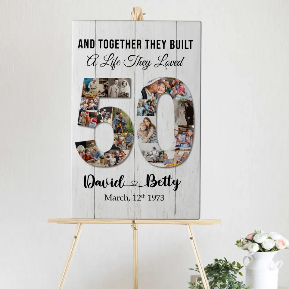 And Together They Built A Life They Loved - Personalized Collage Photo - Custom Names &amp; Date - 50th Anniversary Keepsake - Canvas/Poster - Anniversary Gifts for Her Him - 303ICNLNCA340