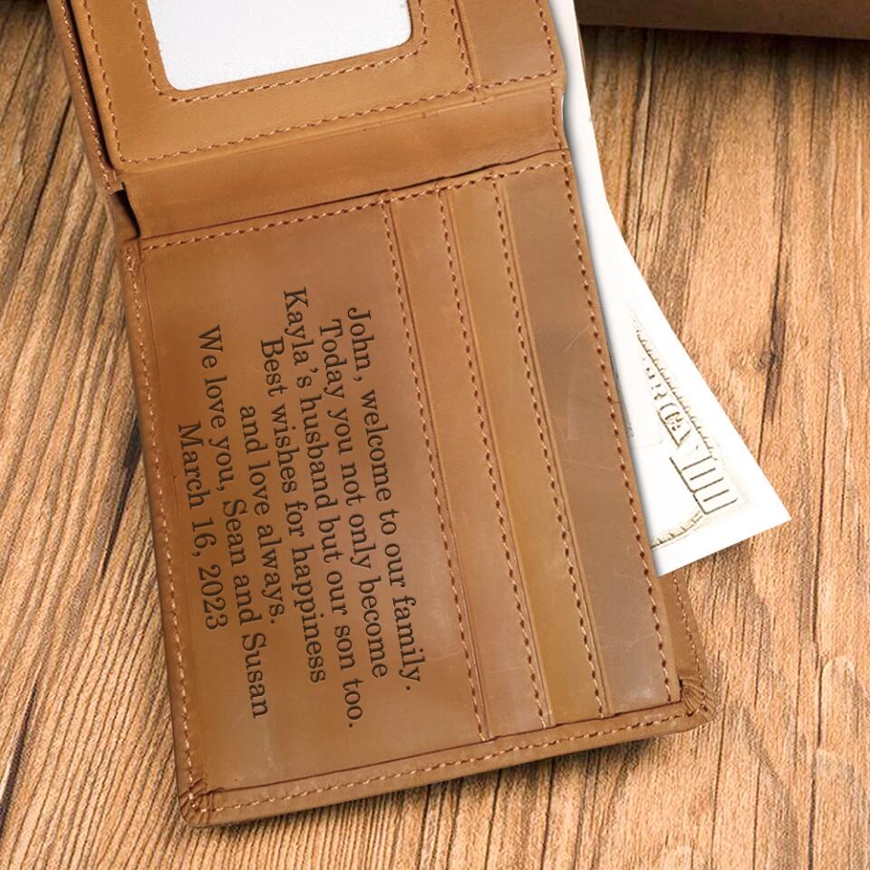 Welcom To Our Family - Personalized Men's Engraved Leather Wallet - Gift For Son-in-law On Birthday