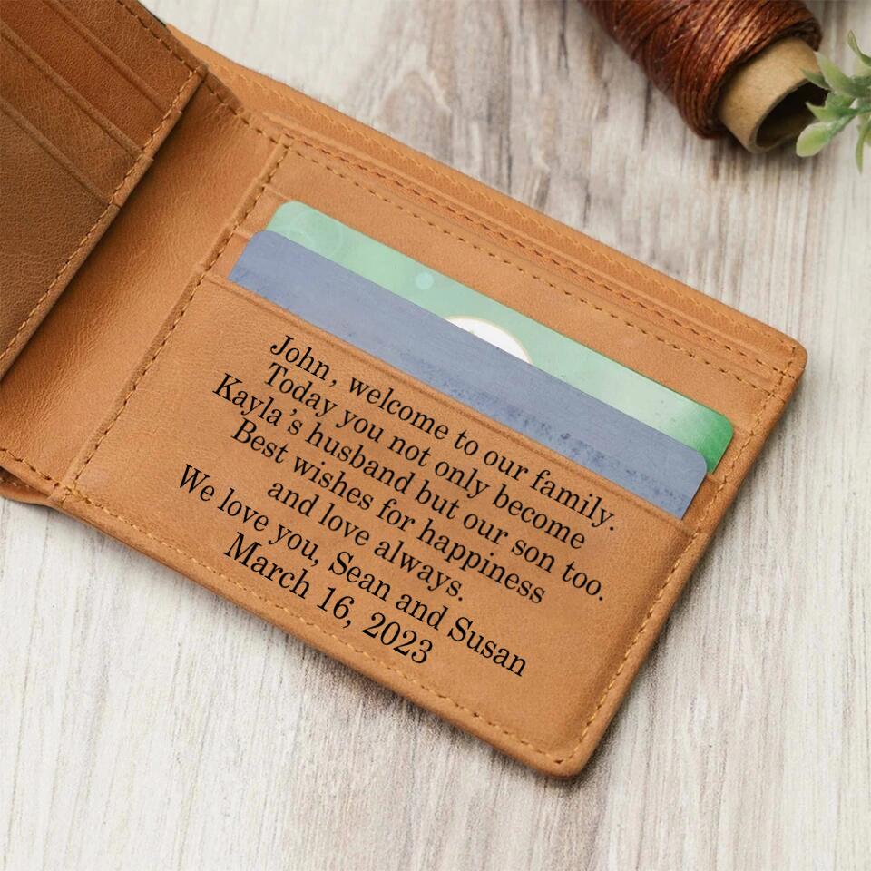 Welcom To Our Family - Personalized Men's Engraved Leather Wallet - Gift For Son-in-law On Birthday