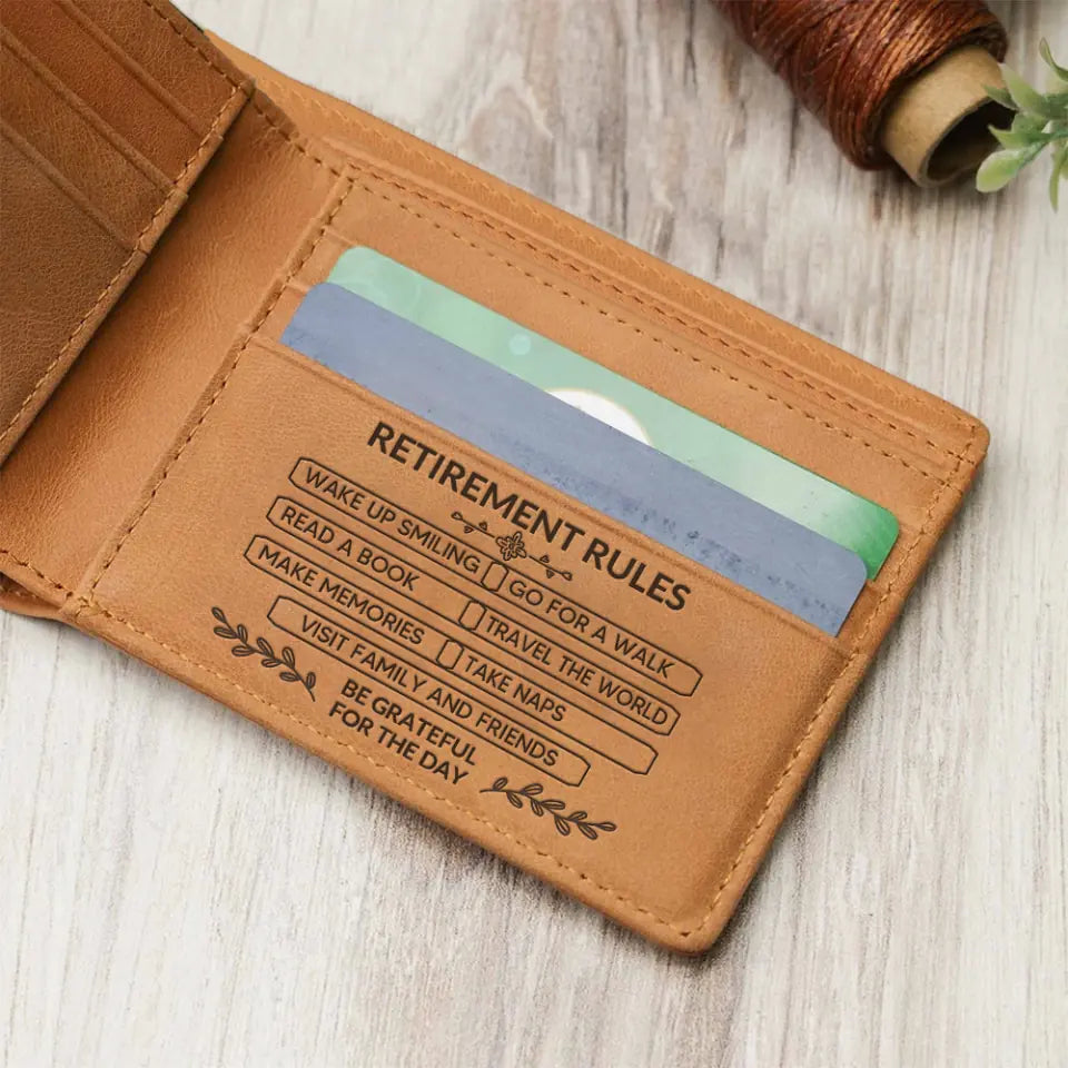 Retirement Rules Be Grateful For The Day - Personalized Engrave Leather Wallet - Best Retirement Gifts For Dad Grandpa Husband - 303IHPNPLW342