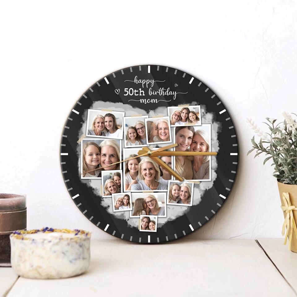 Happy 50th Birthday - Upload Photo Wall Clock - Best Birthday Gift For Mom/Dad For Him/Her - Best Wall Art Decor For Family On Anniversary - 303IHPNPWC357
