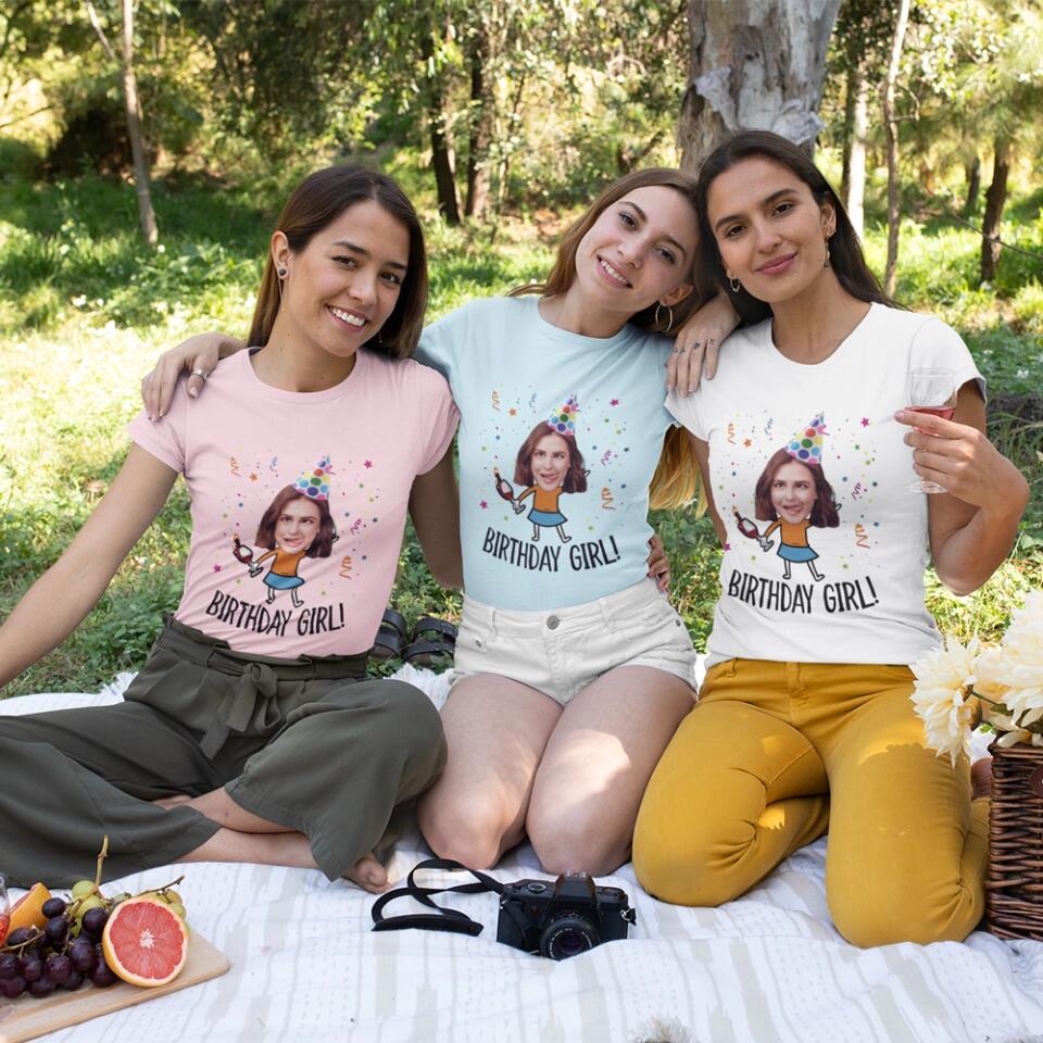 Birthday Girl/Boy with Confetti - Funny T-shirt - Unisex Tee - Personalized Name - Custom Face - Birthday Gift for Female/Male Friend - Birthday Part Keepsake - 303ICNLNTS392