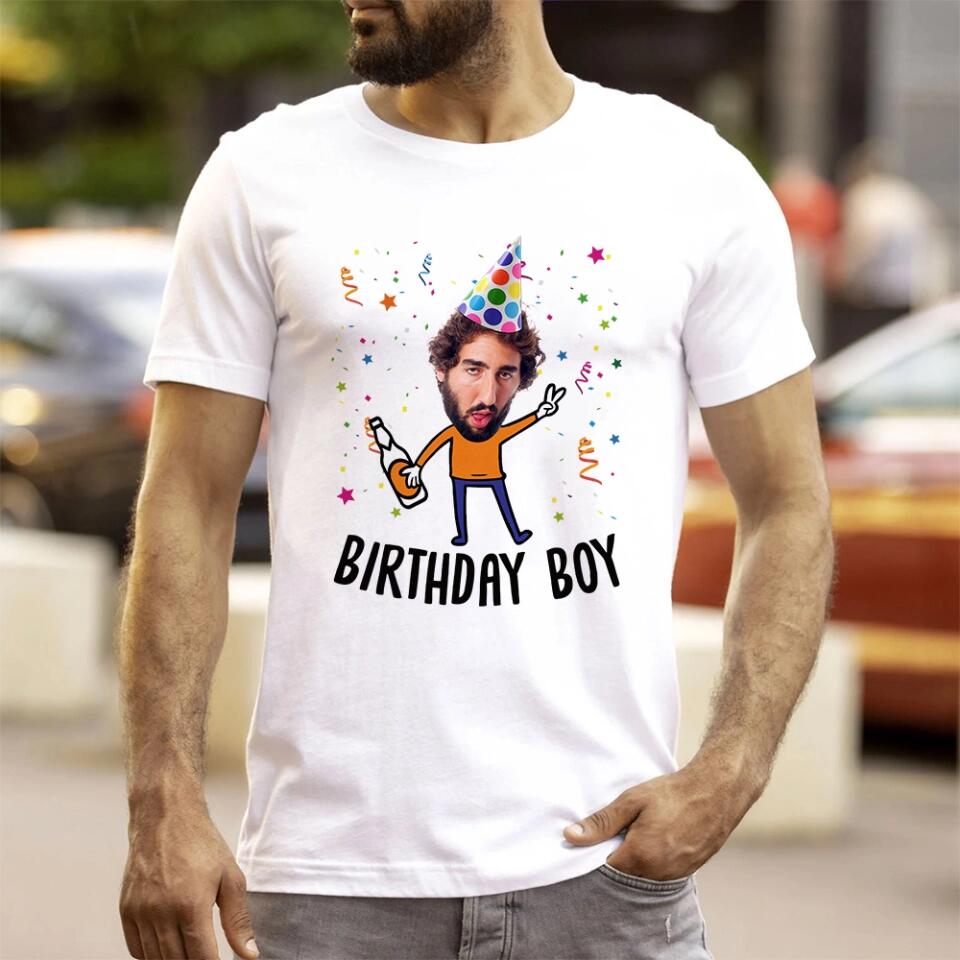 Birthday Girl/Boy with Confetti - Funny T-shirt - Unisex Tee - Personalized Name - Custom Face - Birthday Gift for Female/Male Friend - Birthday Part Keepsake - 303ICNLNTS392