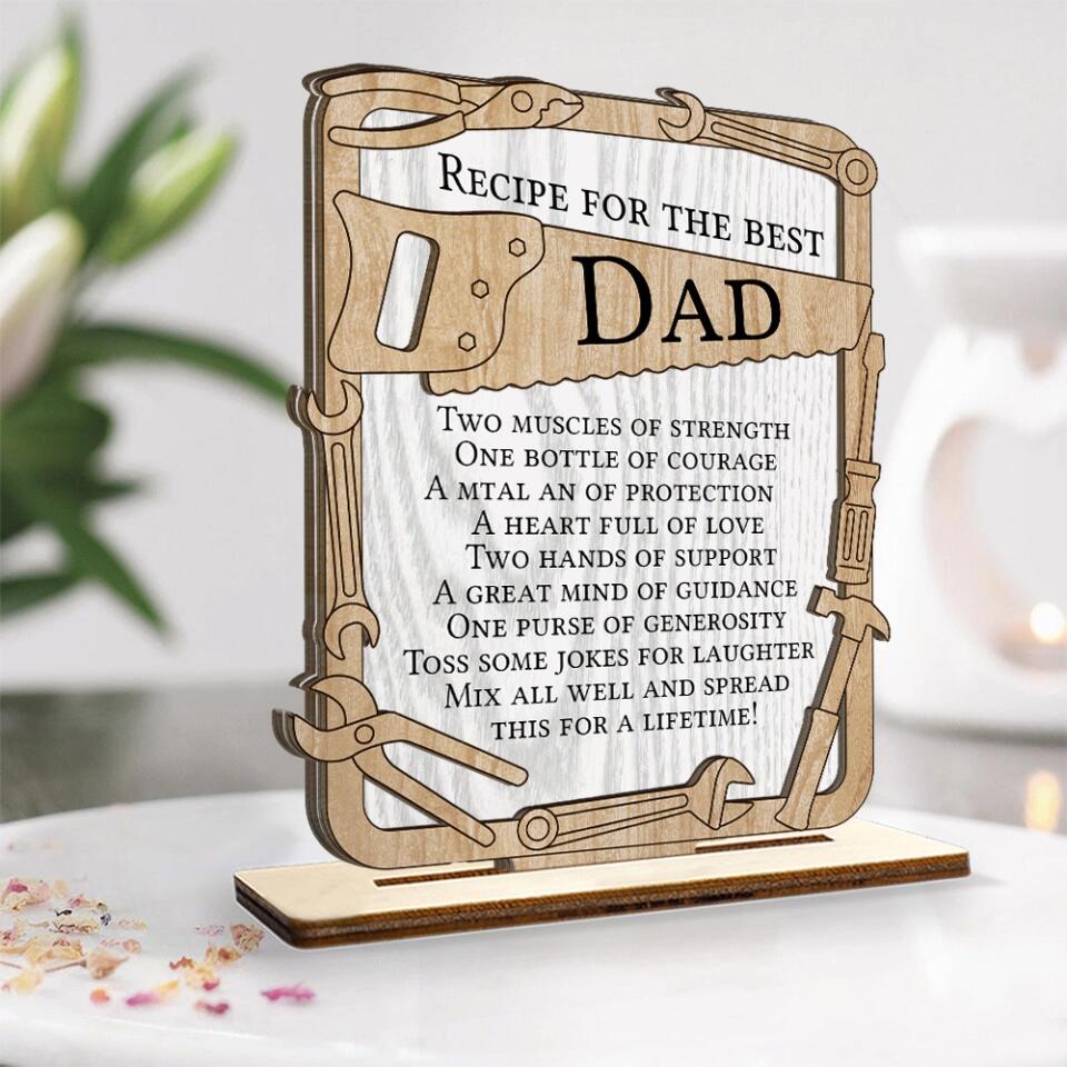Recipe for the Best Dad/Grandpa - Two Mucles of Strength One Bottle of Courage Jokes for Laughter - Wooden Plaque - Father's Day Gift - Birthday Gift for Daddy Grandad - 303ICNBNWP377