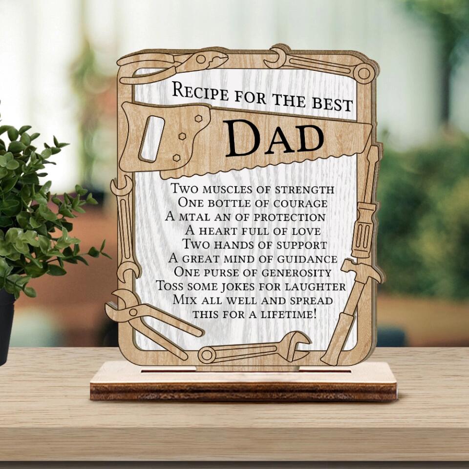 Recipe for the Best Dad/Grandpa - Two Mucles of Strength One Bottle of Courage Jokes for Laughter - Wooden Plaque - Father's Day Gift - Birthday Gift for Daddy Grandad - 303ICNBNWP377