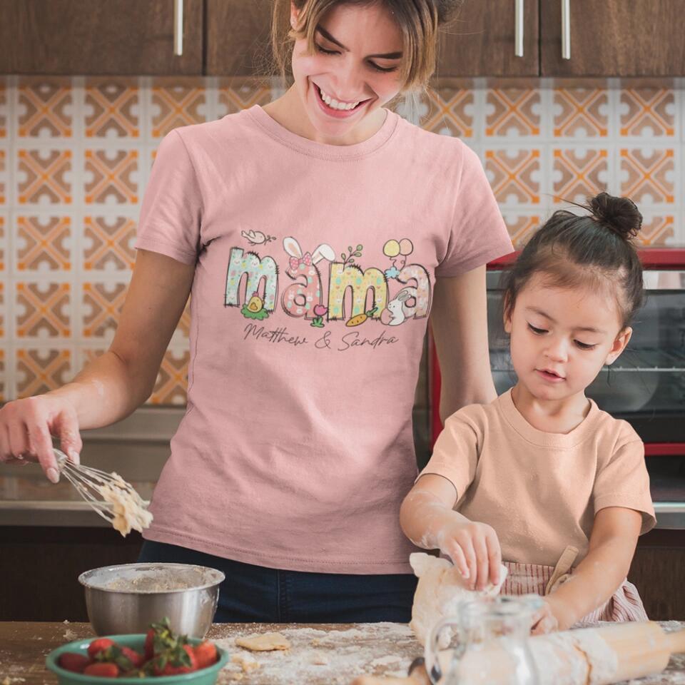 Easter Day Gift for Mama - Bunny Carrots Eggs Easter Day Theme - Personalized Kid's Name - Custom Nickname - Unisex T-shirt - Easter Day Gift - Mother's Day Gift - 303ICNLNTS401