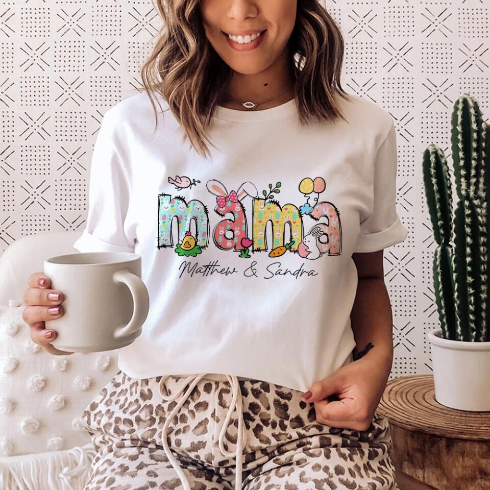 Easter Day Gift for Mama - Bunny Carrots Eggs Easter Day Theme - Personalized Kid's Name - Custom Nickname - Unisex T-shirt - Easter Day Gift - Mother's Day Gift - 303ICNLNTS401