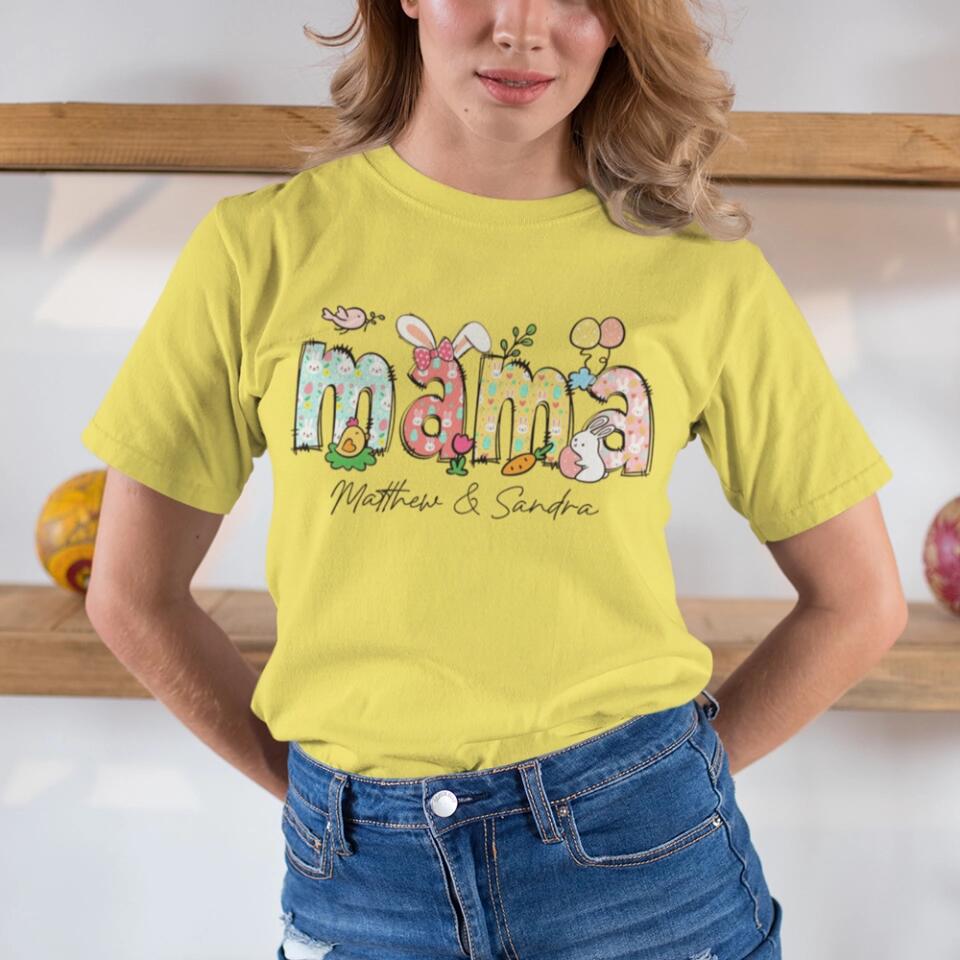 Easter Day Gift for Mama - Bunny Carrots Eggs Easter Day Theme - Personalized Kid's Name - Custom Nickname - Unisex T-shirt - Easter Day Gift - Mother's Day Gift - 303ICNLNTS401