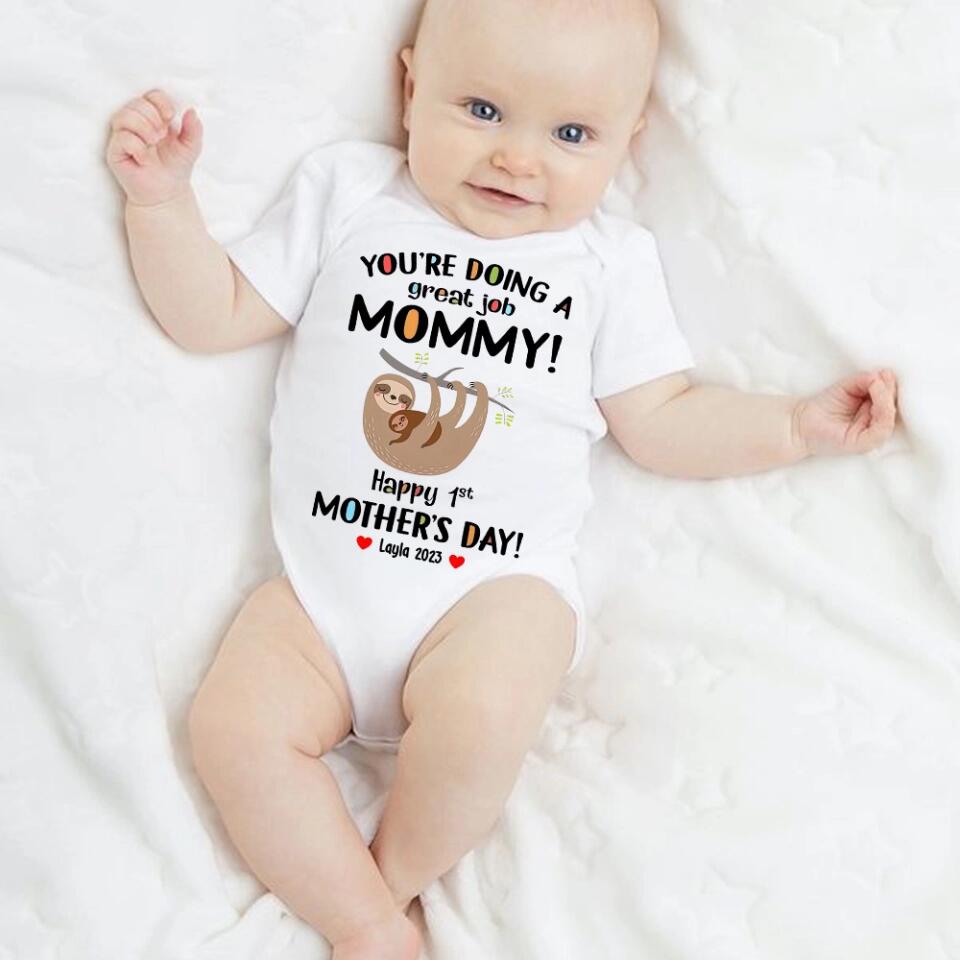 Sloth Mom You're Doing A Great Job Mommy Personalized Baby Bodysuit 1st Mothers Day
