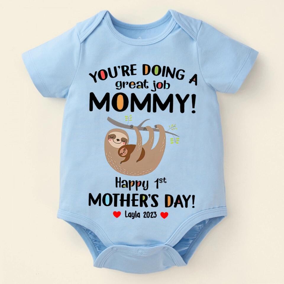 Sloth Mom You're Doing A Great Job Mommy Personalized Baby Bodysuit 1st Mothers Day