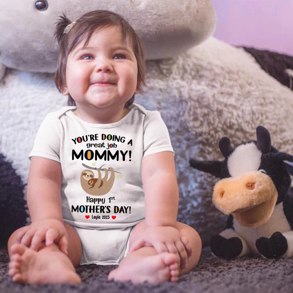 Sloth Mom You're Doing A Great Job Mommy Personalized Baby Bodysuit 1st Mothers Day