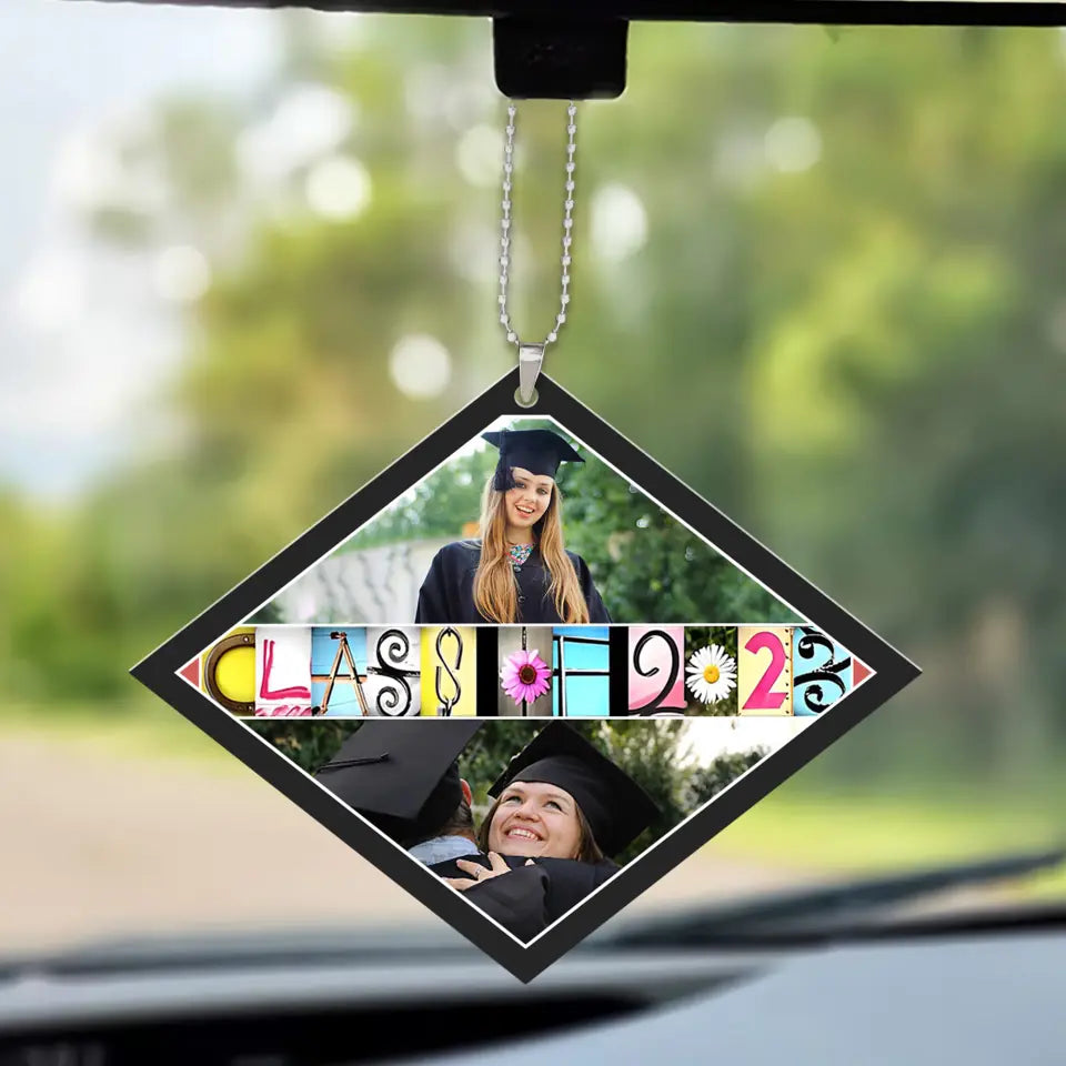 Class of 2023 - Personalzied Photos - Custom Name - Academic Cap Shape Ornament - Car Ornament - Graduation Gift - Gift for Seniors - 303ICNNPOR389