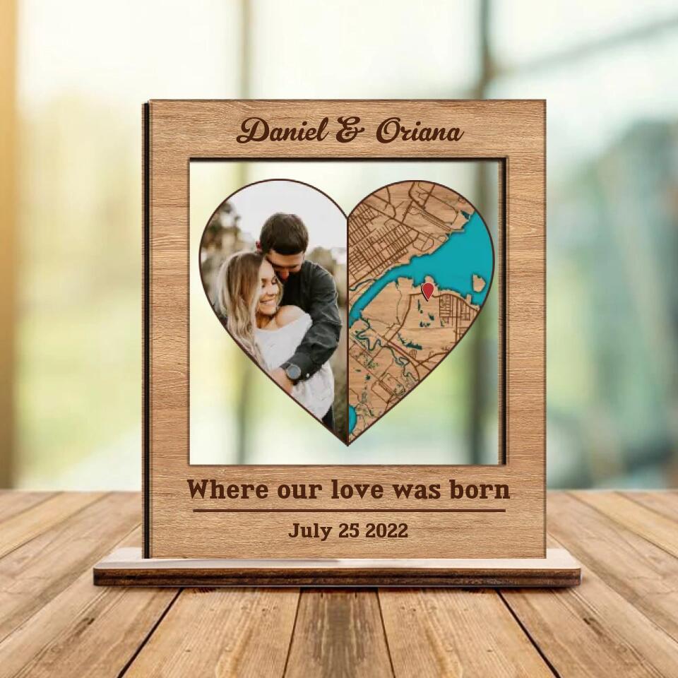 Where It All Began Sign Retro Map - Housewarming Gifts - Cusom Wooden Plaque - Anniversary Gift For Couples