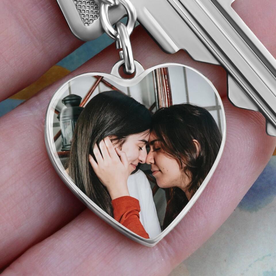 Custom Photo Personalized Heart Silver Necklace Graphic Keychain