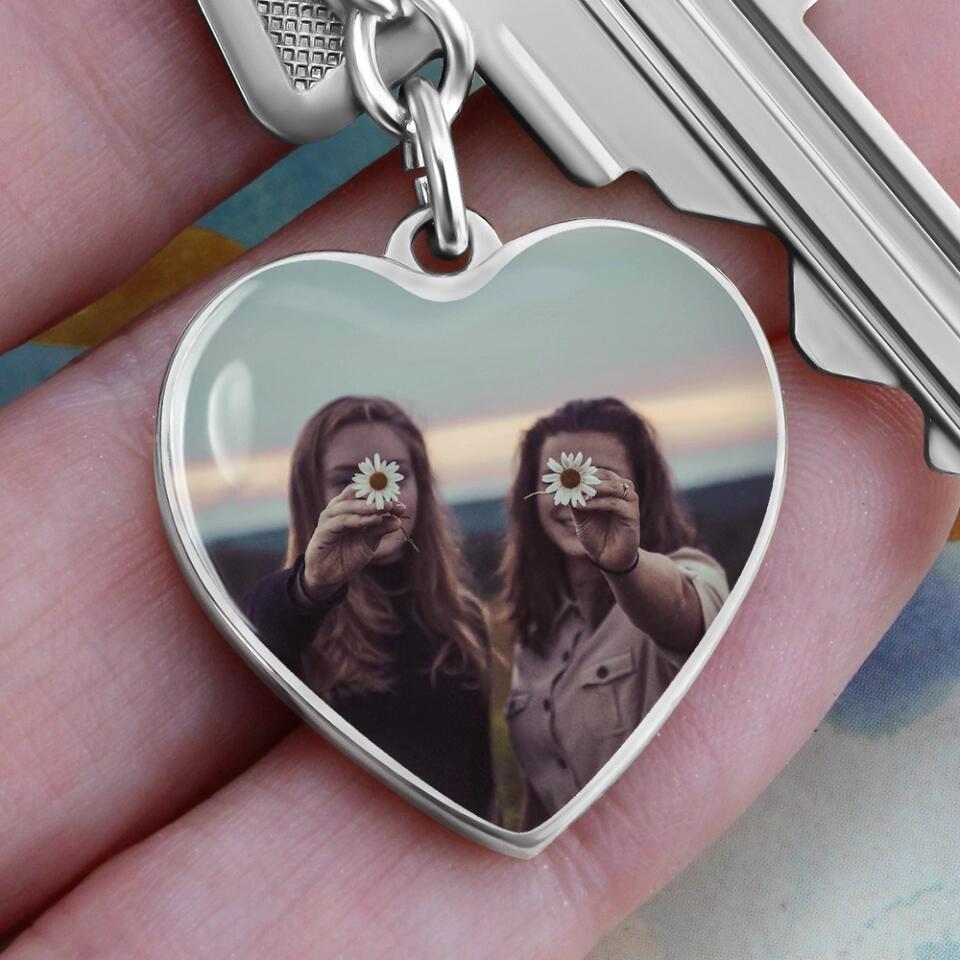 Custom Photo Personalized Heart Silver Necklace Graphic Keychain