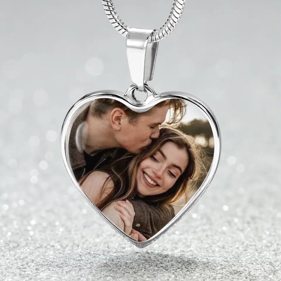 Custom Photo Personalized Heart Silver Necklace Graphic Keychain