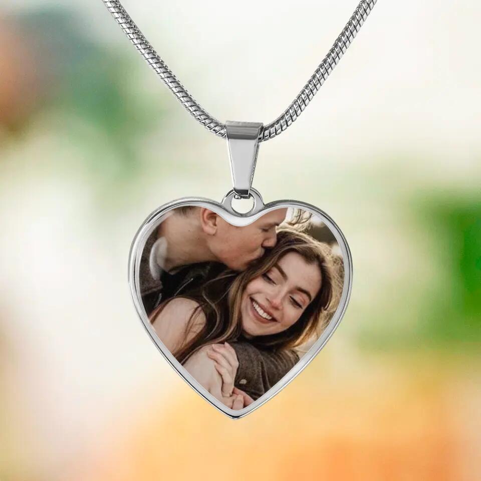 Custom Photo Personalized Heart Silver Necklace Graphic Keychain