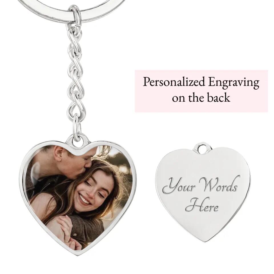 Custom Photo Personalized Heart Silver Necklace Graphic Keychain