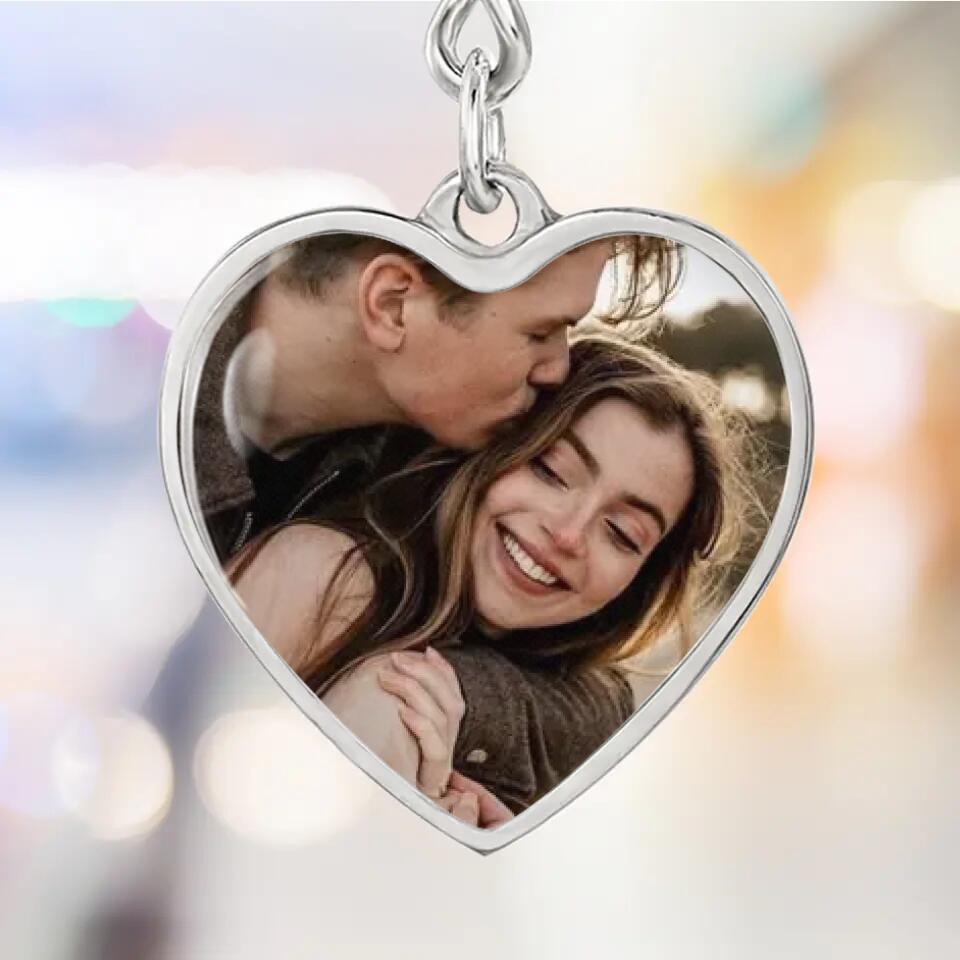 Custom Photo Personalized Heart Silver Necklace Graphic Keychain