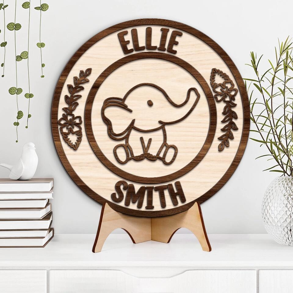 Cute Elephants Custom Wooden Art Birthday Gift For Children