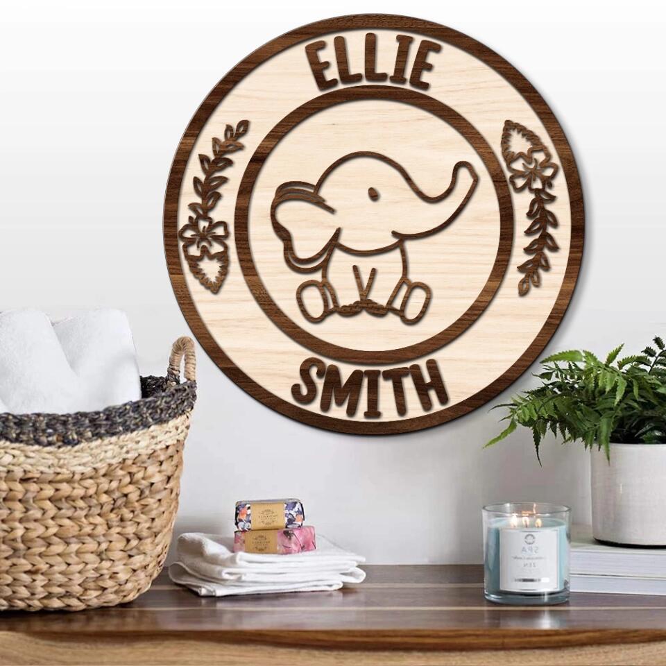 Cute Elephants Custom Wooden Art Birthday Gift For Children