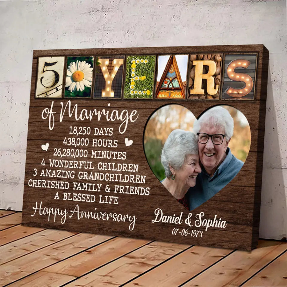 50 Years Of Marriage Cherished Family - Custom Canvas Poster - 50th Anniversary Gift For Parents Grandparents