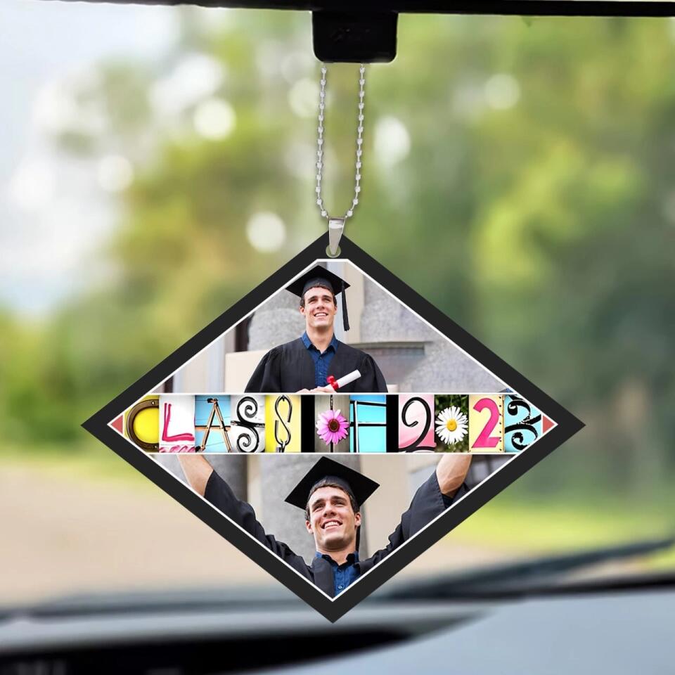 Class of 2023 - Personalzied Photos - Custom Name - Academic Cap Shape Ornament - Car Ornament - Graduation Gift - Gift for Seniors - 303ICNNPOR389