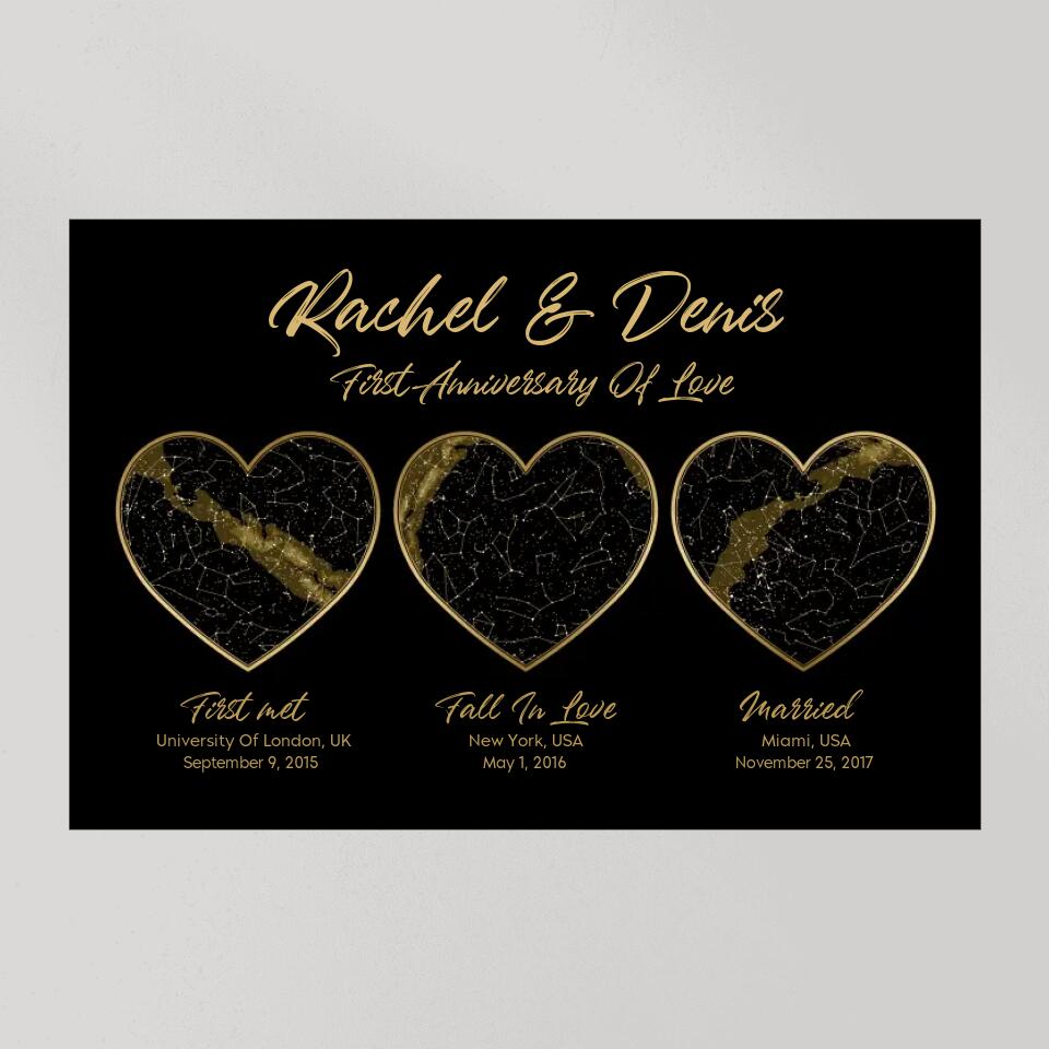 First Met Fall In Love Married Star Map Night Sky Custom Canvas Poster Anniversary Gift For Couples