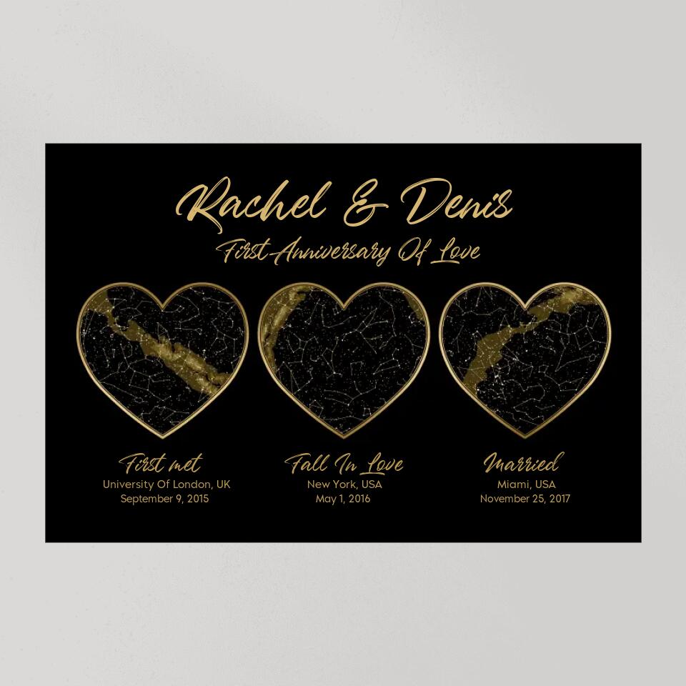 First Met Fall In Love Married Star Map Night Sky Custom Canvas Poster Anniversary Gift For Couples
