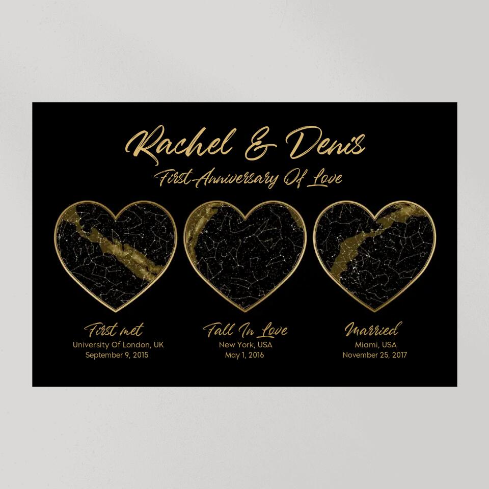 First Met Fall In Love Married Star Map Night Sky Custom Canvas Poster Anniversary Gift For Couples