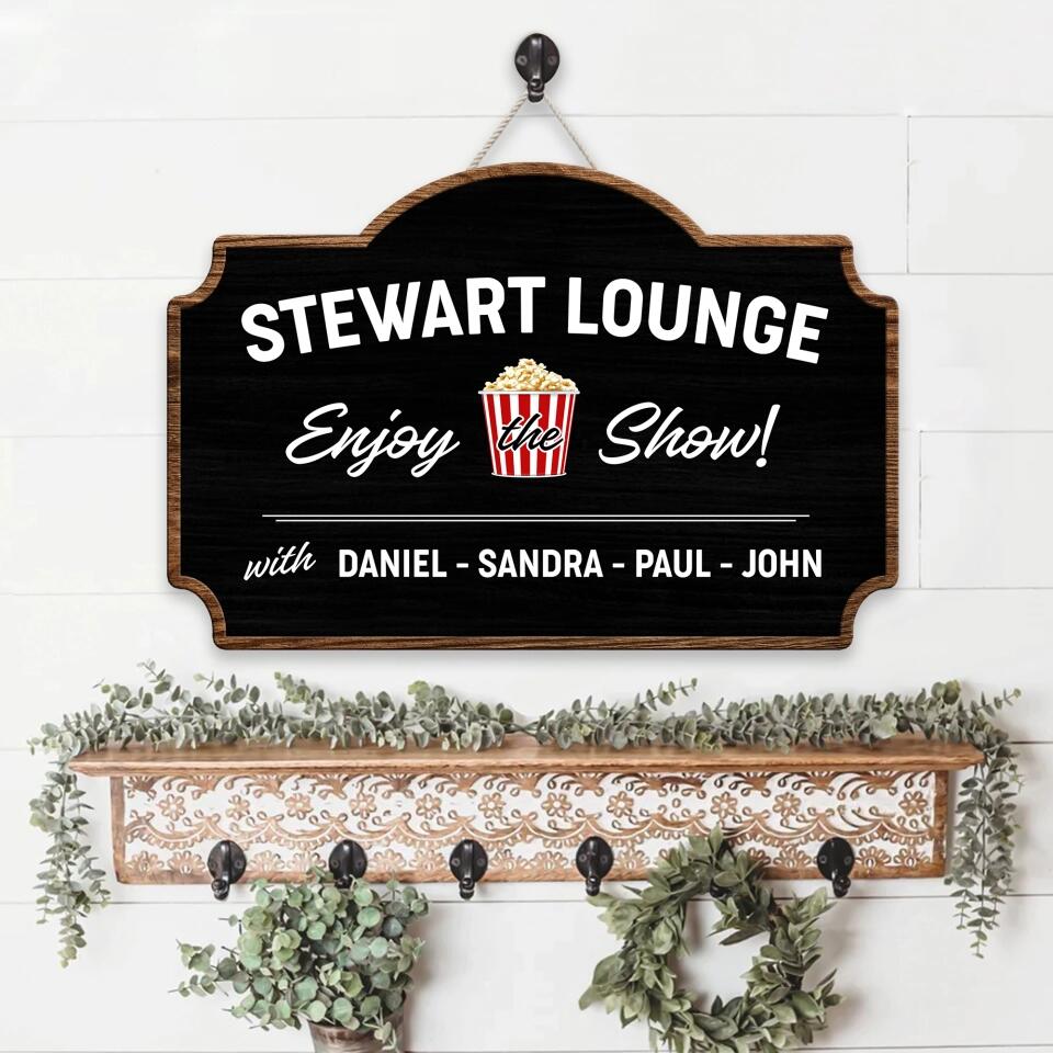 Movie Theater Decor Personalized Lounge Wooden Sign Gift For Movie Lovers
