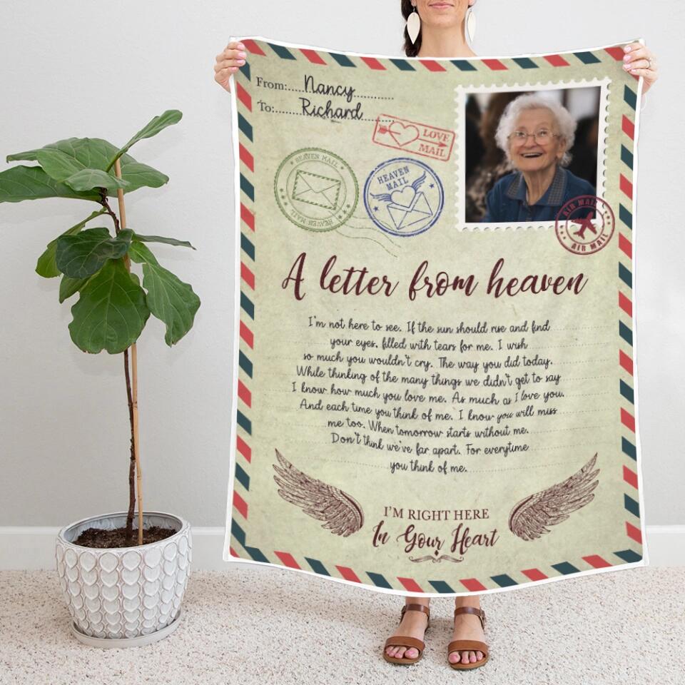 A Letter From Heaven I'm Right Here In Your Heart - Personalized Upload Photo Blanket - Memorial Gift - Angel In Heaven - Gift For Family Anniversary - 302IHPBNBL190