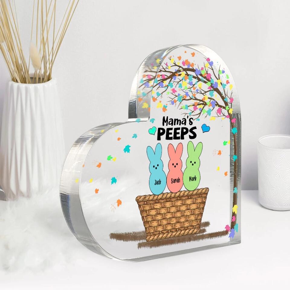 Mama's Peeps - Easter Tree and Bunnies - Personalized Names/Nicknames - Custom Easter Day Gift - Heart Acrylic Plaque - Home Decor - Gift for Mommy Mom Mama - 304ICNLNAP469