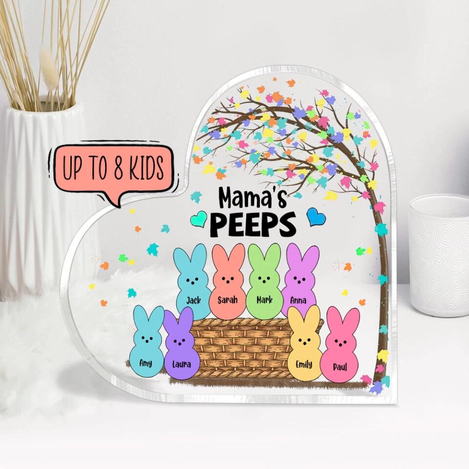 Mama's Peeps - Easter Tree and Bunnies - Personalized Names/Nicknames - Custom Easter Day Gift - Heart Acrylic Plaque - Home Decor - Gift for Mommy Mom Mama - 304ICNLNAP469