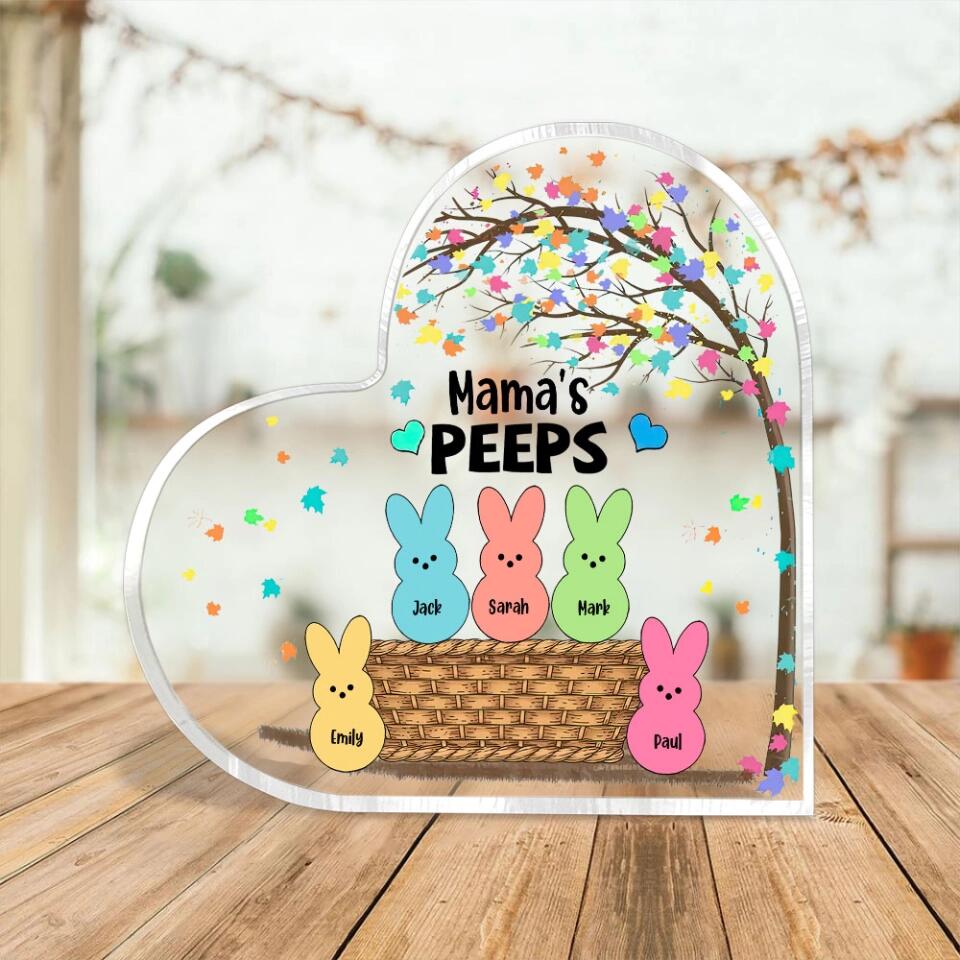 Mama's Peeps - Easter Tree and Bunnies - Personalized Names/Nicknames - Custom Easter Day Gift - Heart Acrylic Plaque - Home Decor - Gift for Mommy Mom Mama - 304ICNLNAP469