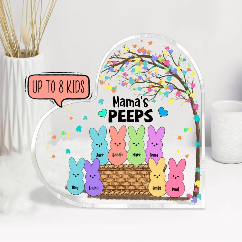 Mama&#39;s Peeps - Easter Tree and Bunnies - Personalized Names/Nicknames - Custom Easter Day Gift - Heart Acrylic Plaque - Home Decor - Gift for Mommy Mom Mama - 304ICNLNAP469