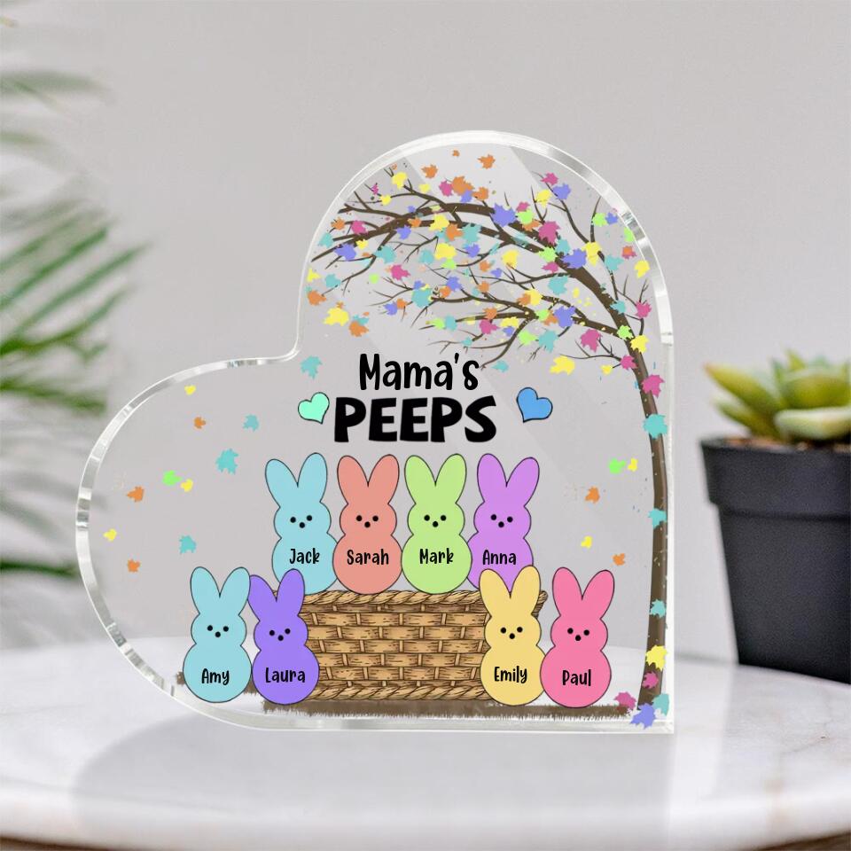 Mama's Peeps - Easter Tree and Bunnies - Personalized Names/Nicknames - Custom Easter Day Gift - Heart Acrylic Plaque - Home Decor - Gift for Mommy Mom Mama - 304ICNLNAP469