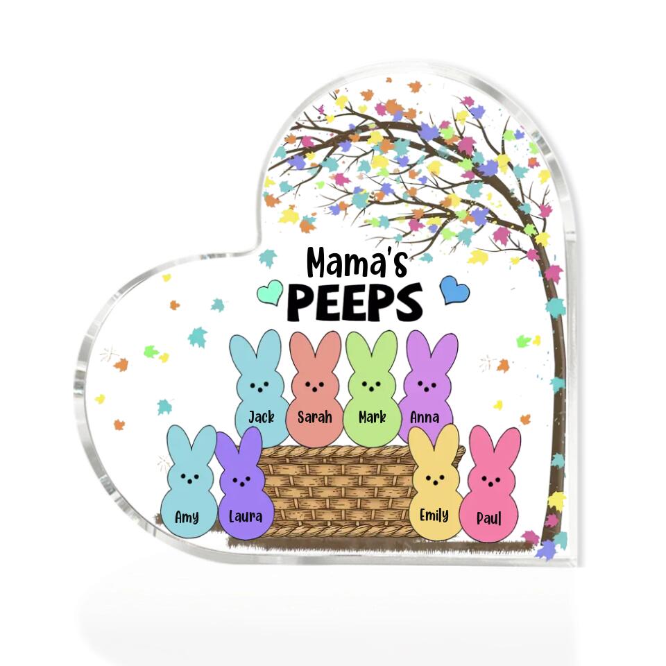 Mama's Peeps - Easter Tree and Bunnies - Personalized Names/Nicknames - Custom Easter Day Gift - Heart Acrylic Plaque - Home Decor - Gift for Mommy Mom Mama - 304ICNLNAP469