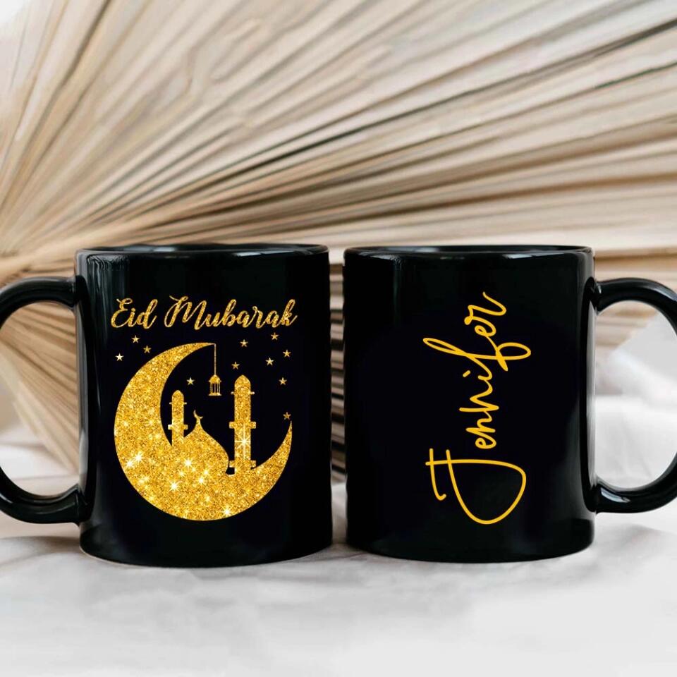 Eid Mubarak Ramadan - Personalized Black Mug - Eid Gift For Husband or Wife
