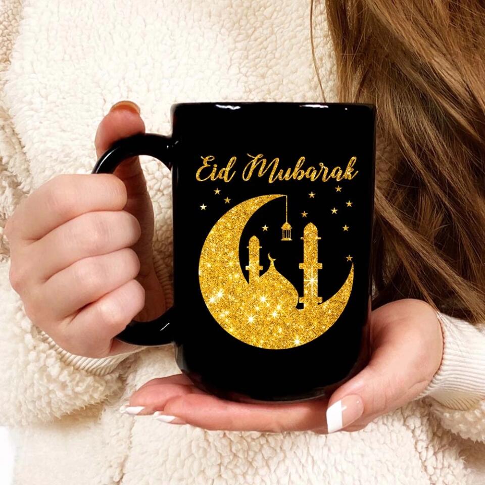 Eid Mubarak Ramadan - Personalized Black Mug - Eid Gift For Husband or Wife