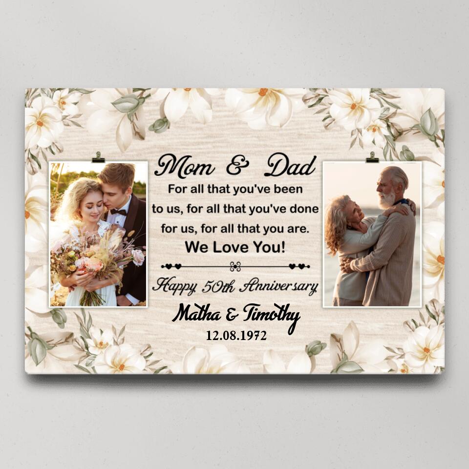 50th Happy Anniversary Mom and Dad Custom Canvas Poster Anniversary Gift For Parents