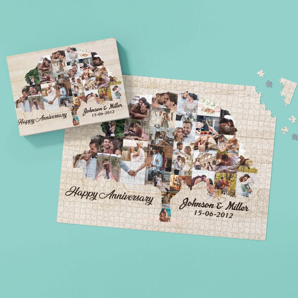 Tree Of Love Custom Photo And Text - Custom Photo Puzzles 500 1000 Pieces - Best Gift For Couple On Anniversaries Birthdays -  209IHPTHPZ153