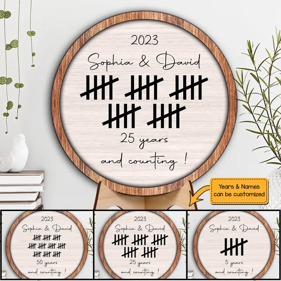 Many Years And Counting - Custom Wooden Art - Personalized Anniversary Gift For Couples