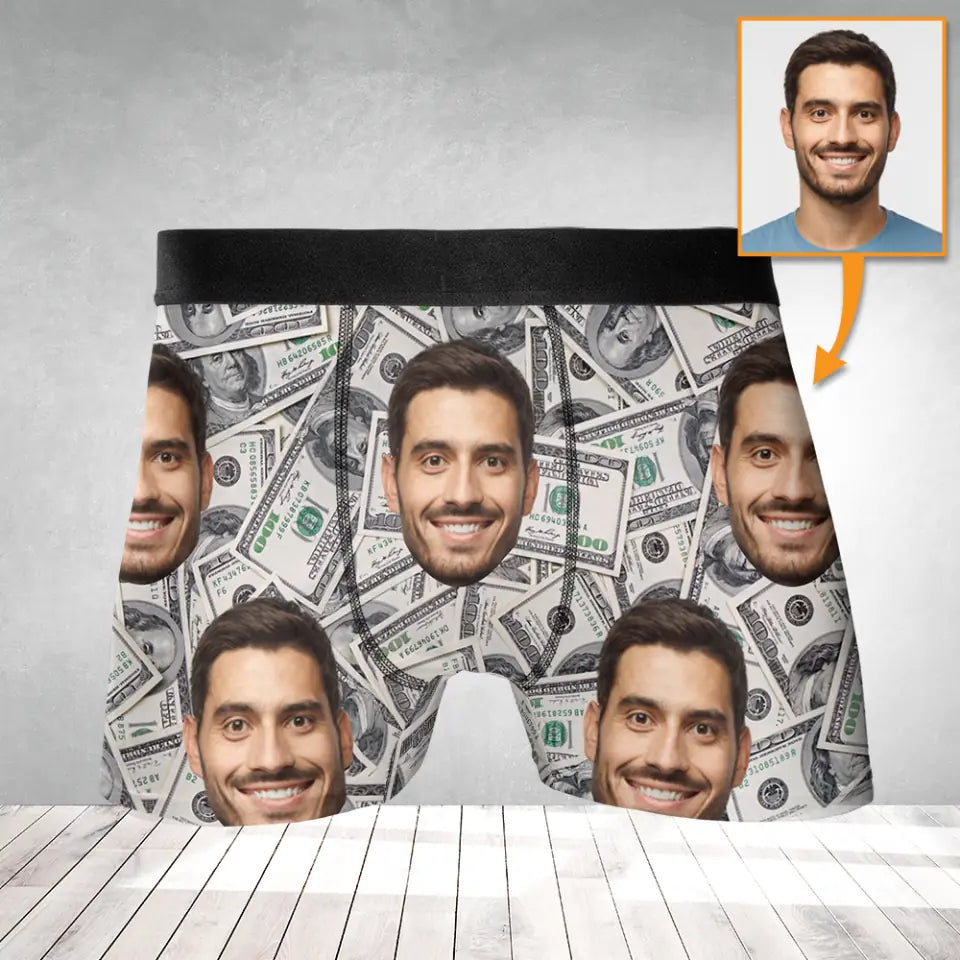Boxer Brief Underwear with Face - Money
 - Upload Face's Image Men's Boxer - Best Gift For Friends funny Gifts - 304IHPNPMB216