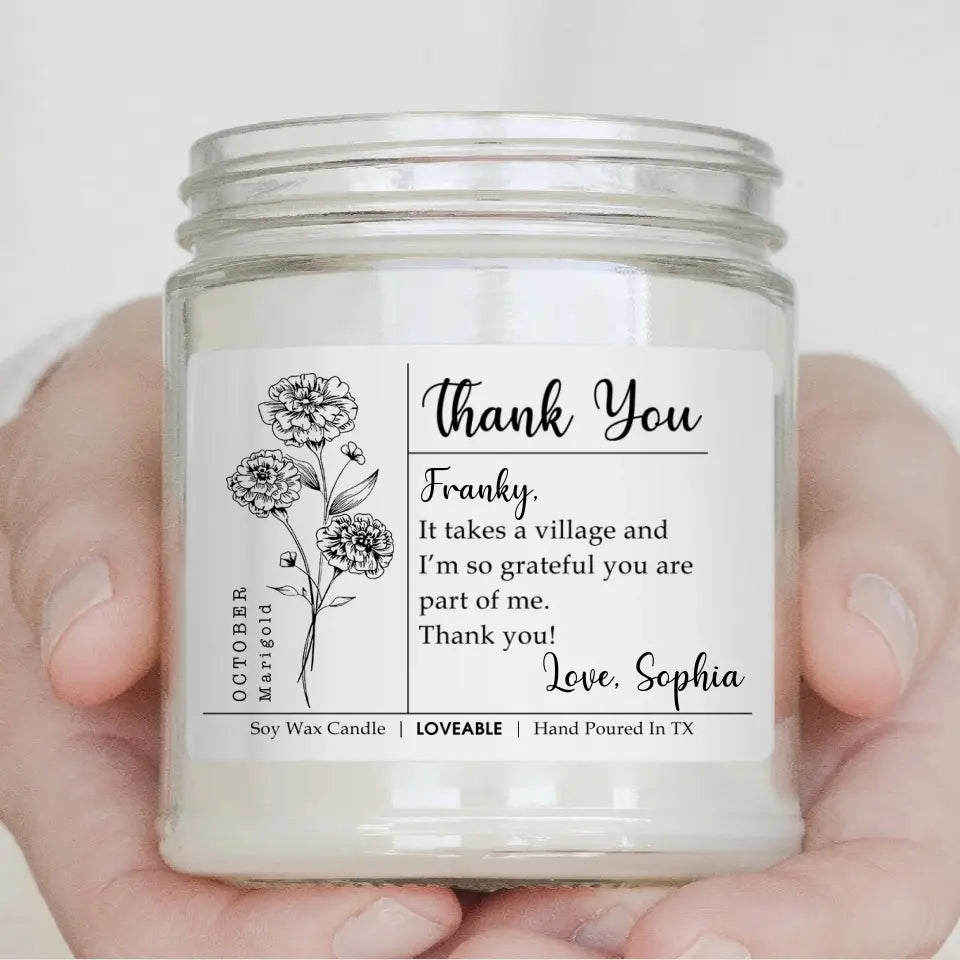 It Takes A Village And I'm Grateful You Are Part Of Me - Personalized Candle - Thank You Gift For Teacher