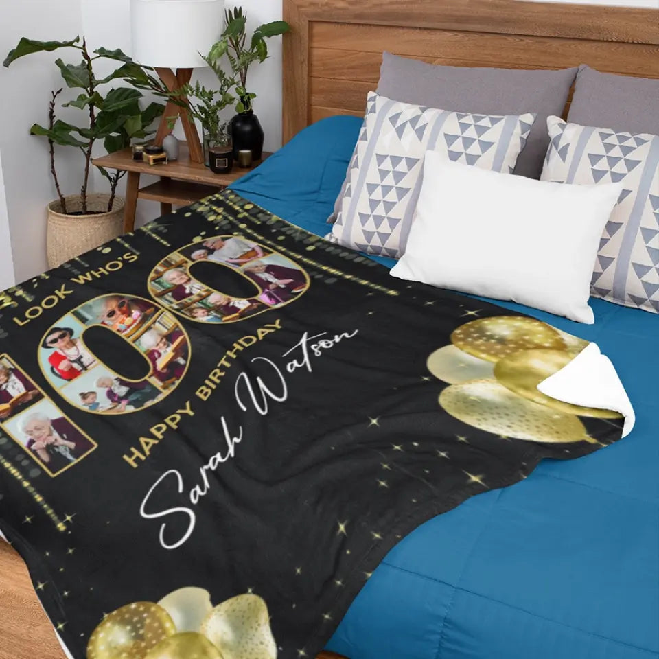 100 Years Old Happy Birthday - Custom Photo Fleece Blanket - Best Gift For Birthday Party Mom Dad Grandparents - For Birthday - Birthday Decoration - 304IHPTLBL446
