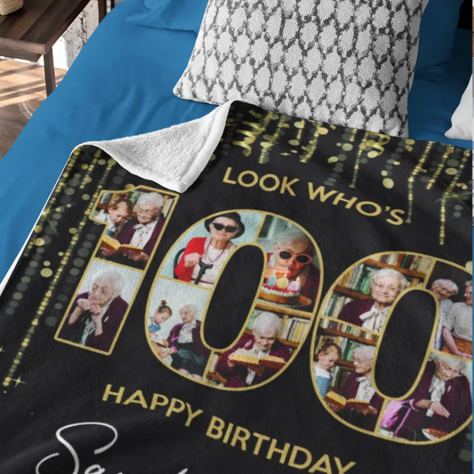 100 Years Old Happy Birthday - Custom Photo Fleece Blanket - Best Gift For Birthday Party Mom Dad Grandparents - For Birthday - Birthday Decoration - 304IHPTLBL446
